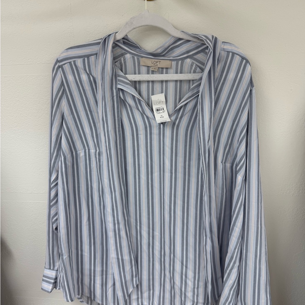 LOFT White and Blue Striped Blouse